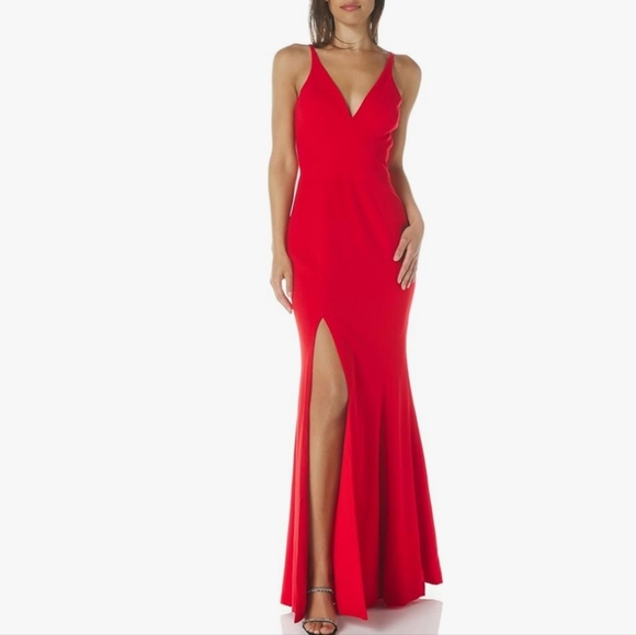 NWOT Dress The Population Iris Mermaid Gown In Rouge